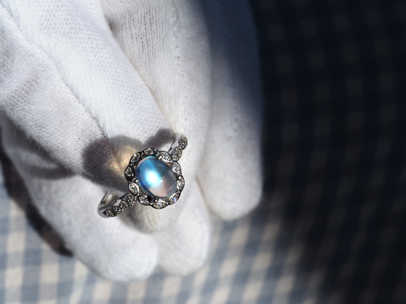 High grade　Rainbow moonstone８　S925WGZC　13号リング❀ 4枚目の画像
