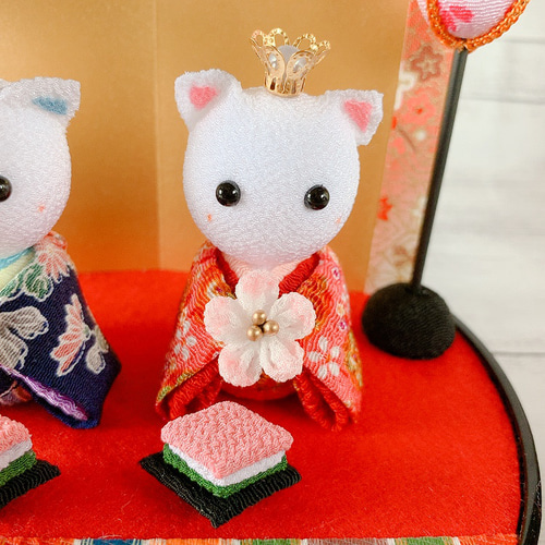 ねこ ひな人形 雛人形 おひなさま ちりめん つまみ細工 ねこちゃん