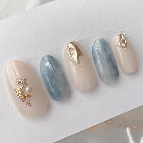 人気】ニュアンスネイル くすみカラー ミラー ホイル ネイルデザイン