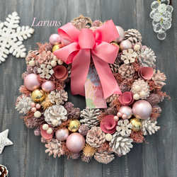 ☆ローズリース☆ピンクリース☆大き目34×34 No.14 Pink Christmas〜ピンクのクリスマスリース