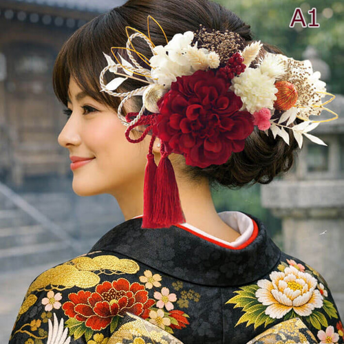 No.412 豪華！ダークレッドダリア×白黒　♡ 振袖髪飾り 成人式髪飾り No.412 豪華！ダークレッドダリア×白黒 ♡ 振袖髪飾り 成人式髪飾り