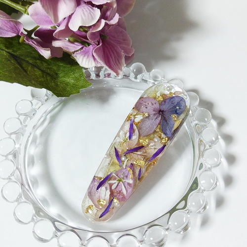 本物紫陽花♡パープルピンク系の大人バレッタ♡