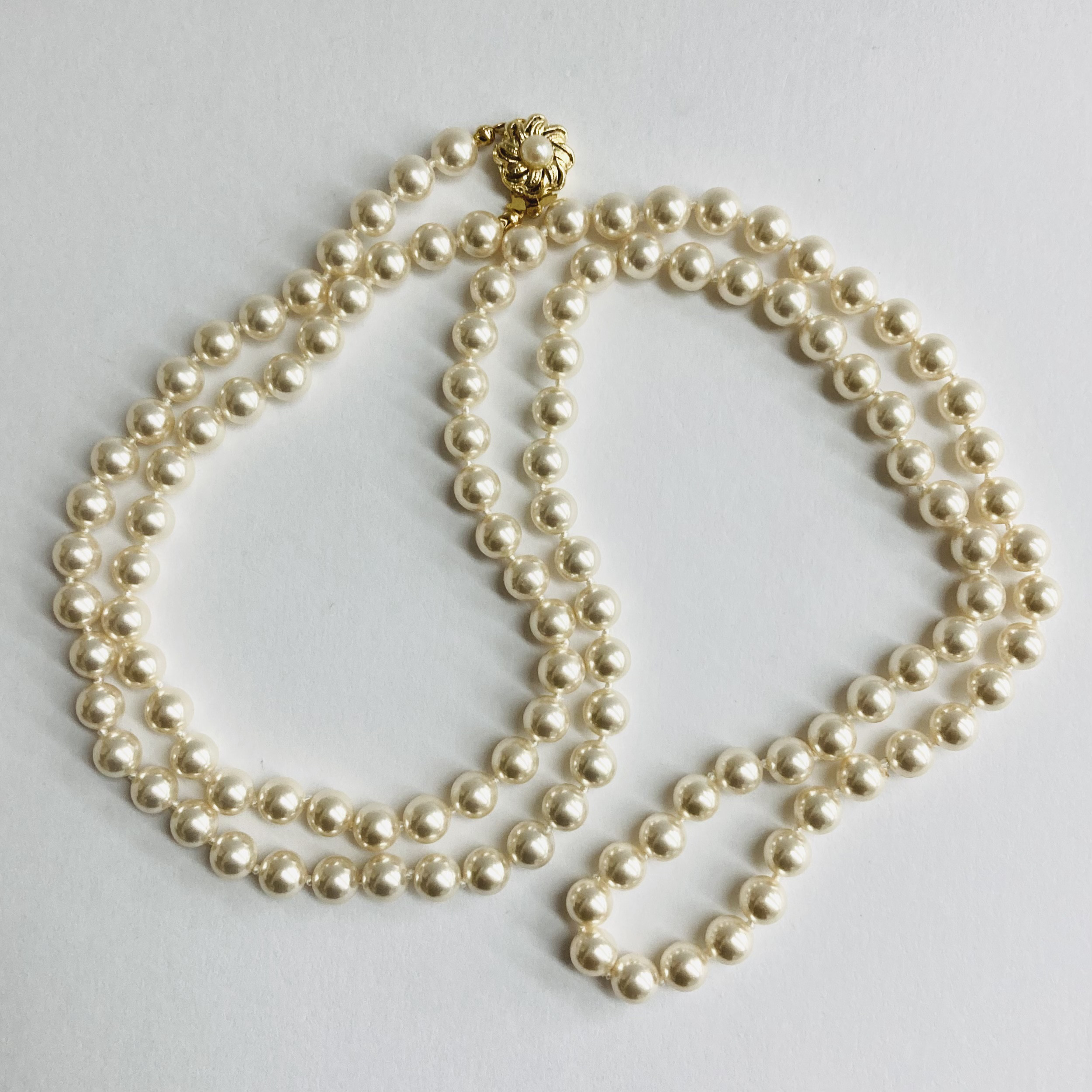 樹脂パール2WayオールノットロングネックレスB/8mm約104cm/ホワイトベージュ/made in japan