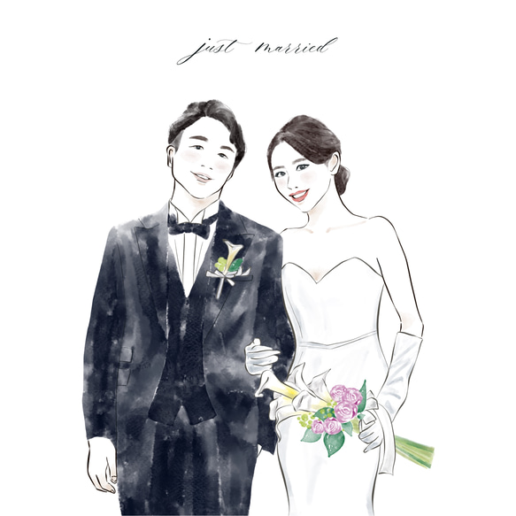 【水彩画】デジタル似顔絵イラスト  結婚式 ウェルカムボード 似顔絵 wedding イラスト 結婚祝 6枚目の画像