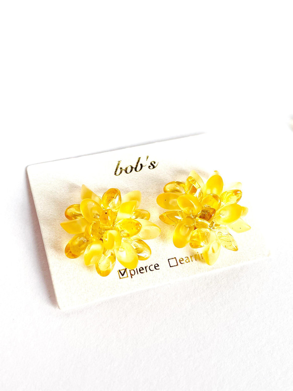 flower手編みpierce/earring yellow mix *about medium ミモザ  黄 2枚目の画像