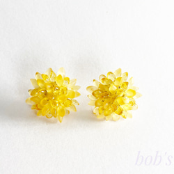 【popular】flower手編みpierce/earring yellow mix ＊large 2枚目の画像