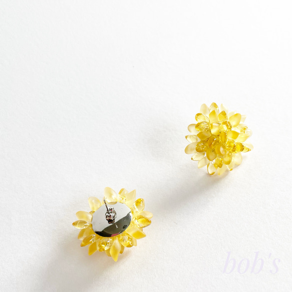 【popular】flower手編みpierce/earring yellow mix ＊large 4枚目の画像