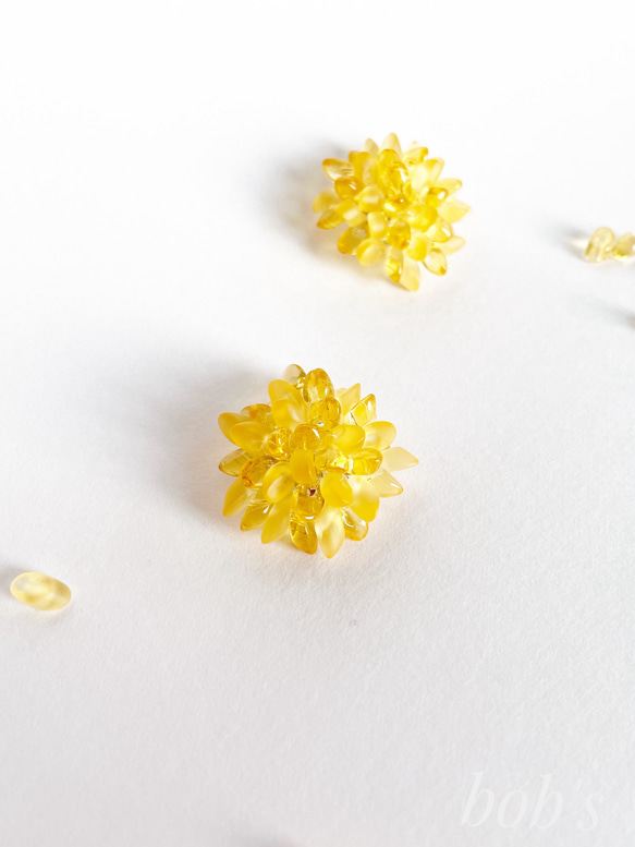 【popular】flower手編みpierce/earring yellow mix ＊large 6枚目の画像