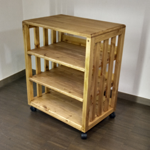 No56【身近なワゴン】3段ワゴン、天板一枚板、シェルフ、棚、サイド