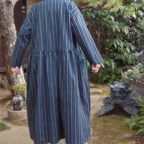 198縞木綿接ぎ合わせワンピース