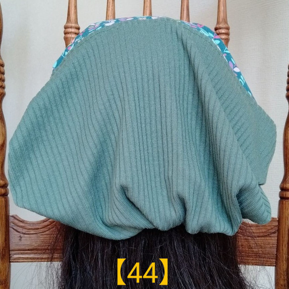 【44】医療帽子　ケア帽子　バンダナキャップ室内帽子　治療帽子〈緑　リーフ柄　&　グリーン〉#新作2024 3枚目の画像