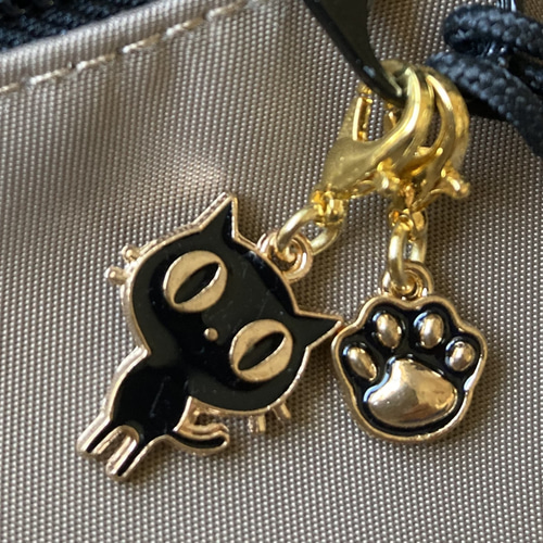 SOLD◇ファスナーチャーム カフェ 黒猫 ハンドメイド c1 SOLD