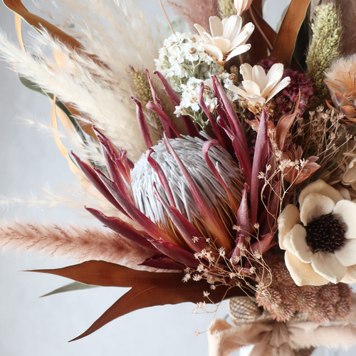 プロテアとパンパスグラスのドライフラワーブーケ/ウエディングブーケ  