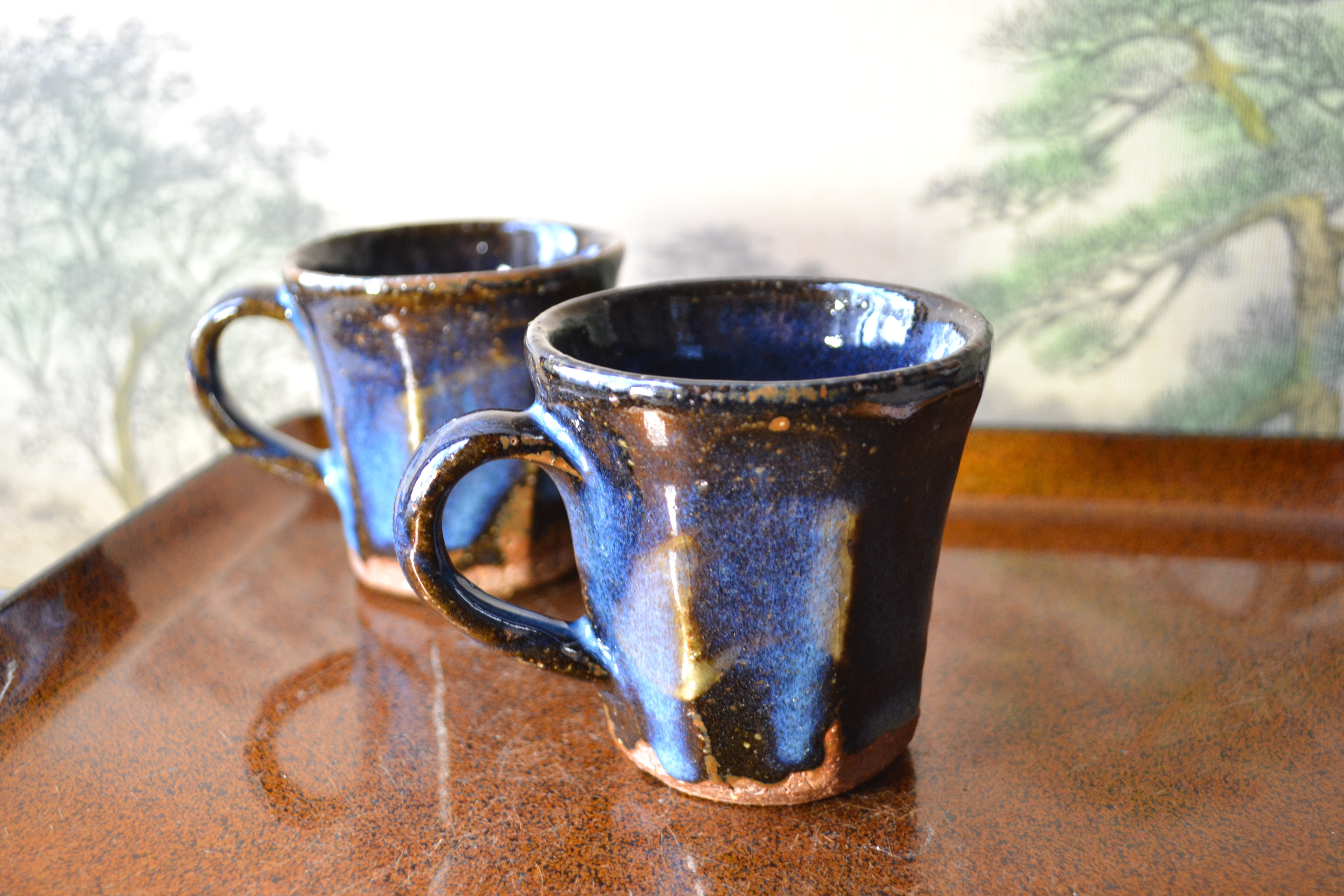 萩焼　極稀模様入りコーヒーカップ　天鵬山作　ペア