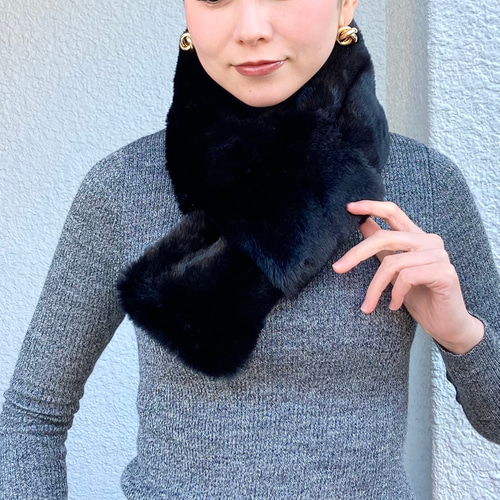 モコモコエコファーのリバーシブルコンパクトマフラー・ブルー＞ミニ