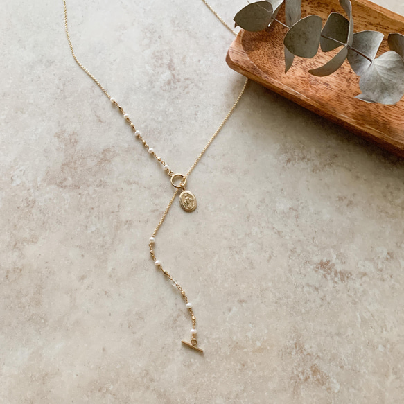 特集掲載》お守り 選べる誕生石 14kgfメダイ 淡水パール ラリエット