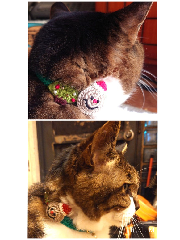 Xmas コットンツリー＆サンタ　2色 クリスマス首輪　★小型犬＆猫の首輪★ 2枚目の画像