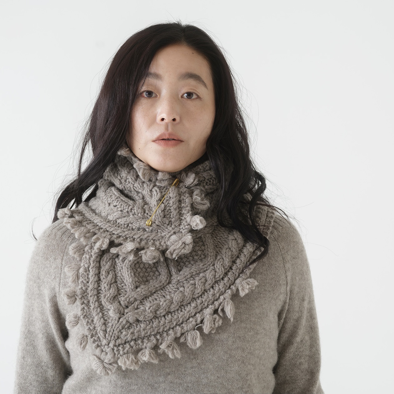 【受注生産】CA＆Co. 手編み　ヤクのプチマフラー（フリンジ付き）