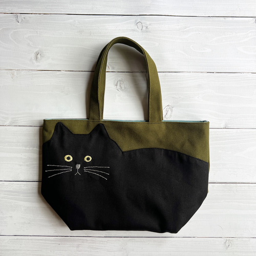 黒ねこポケットの マチ付き帆布トートバック トートバッグ
