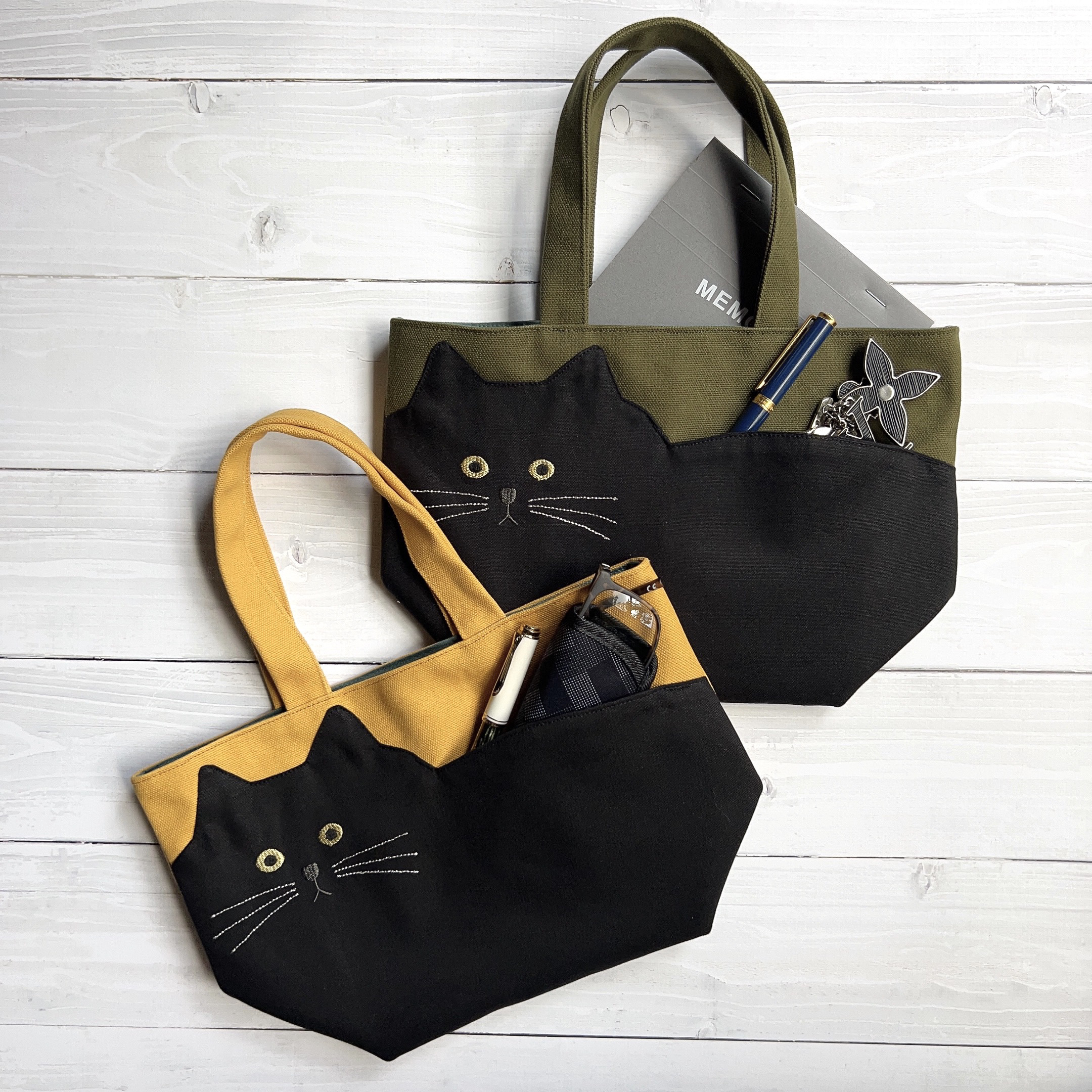 黒ねこポケットの マチ付き帆布トートバック トートバッグ