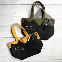 黒ねこポケットの マチ付き帆布トートバック トートバッグ