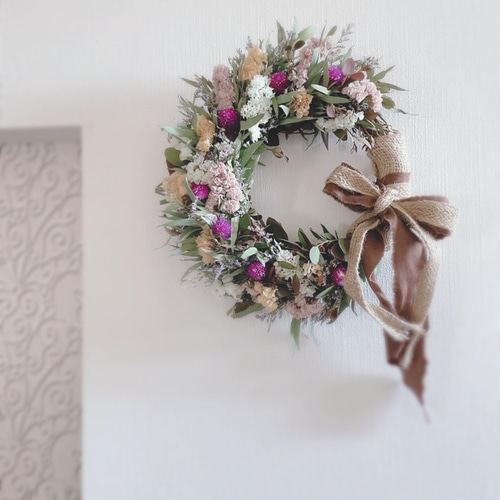 ユーカリと千日紅リース ユーカリと千日紅のリース - naturalflowers | minne byGMO