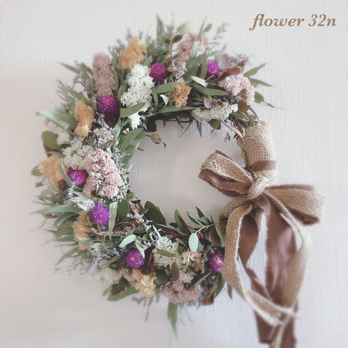 ユーカリと千日紅リース ユーカリと千日紅リース リース flower32n 通販 12870439