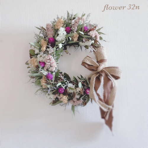 ユーカリと千日紅リース ユーカリと千日紅リース リース flower32n 通販 12870439｜Creema