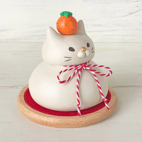 猫の鏡餅 猫餅 作家さん 猫好きさんに】陶土ずっと飾れる鏡餅「おもちねこ」 その他インテリア