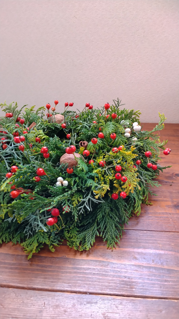 大人気たっぷりノイバラの実X'masリース2025 size20㎝ ドライフラワー