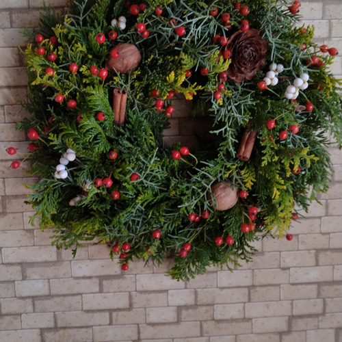 大人気たっぷりノイバラの実X'masリース2025 size20㎝ ドライフラワー