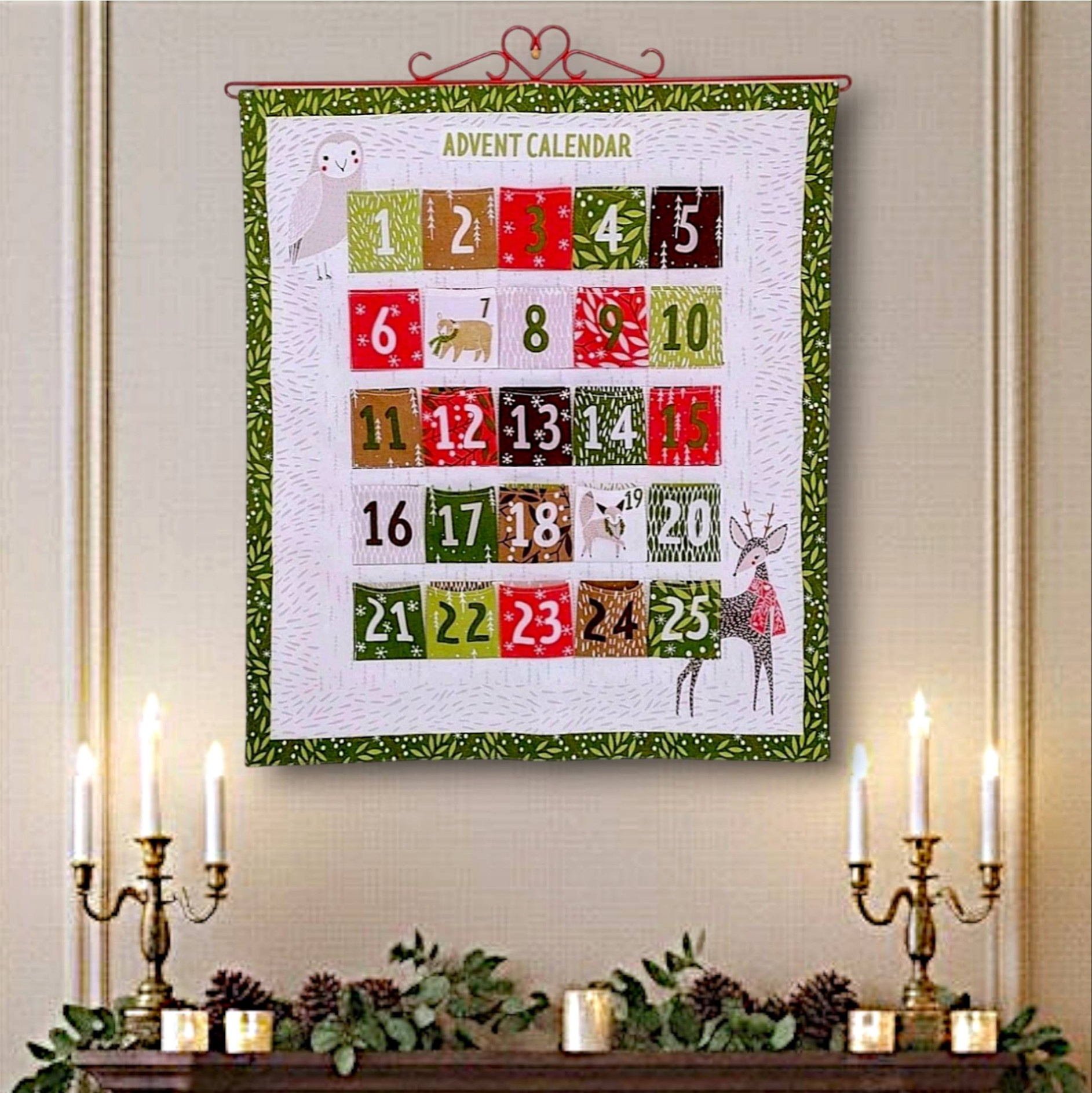 森の動物たちと楽しむクリスマス｜輸入生地の手作りアドベントカレンダー【マチ付き25ポケット】(受注制作)　　/ナチュラル
