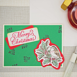 グリーティングカード「クリスマス ヒイラギ」※封筒付き /よもぎむしぱん 1枚目の画像