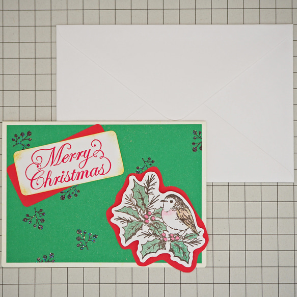 グリーティングカード「クリスマス ヒイラギ」※封筒付き /よもぎむしぱん 5枚目の画像