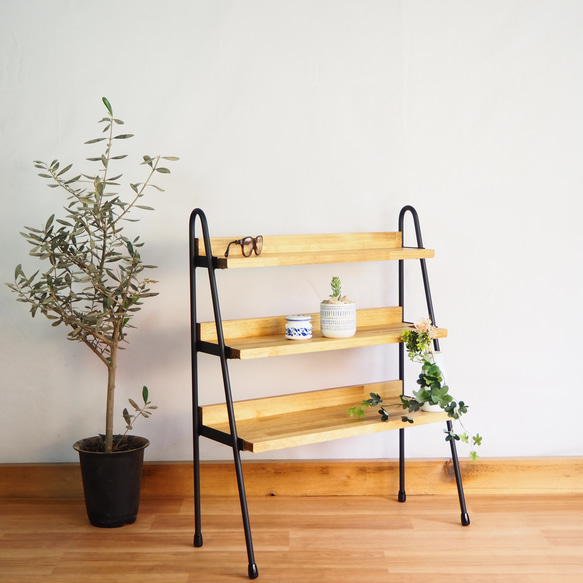 カフェ板3段シェルフ　アイアン家具　キッチン家具　オシャレ　ミニマル ミニマル3段シェルフ 転び止めあり アイアン＆シェルフ 棚・シェルフ
