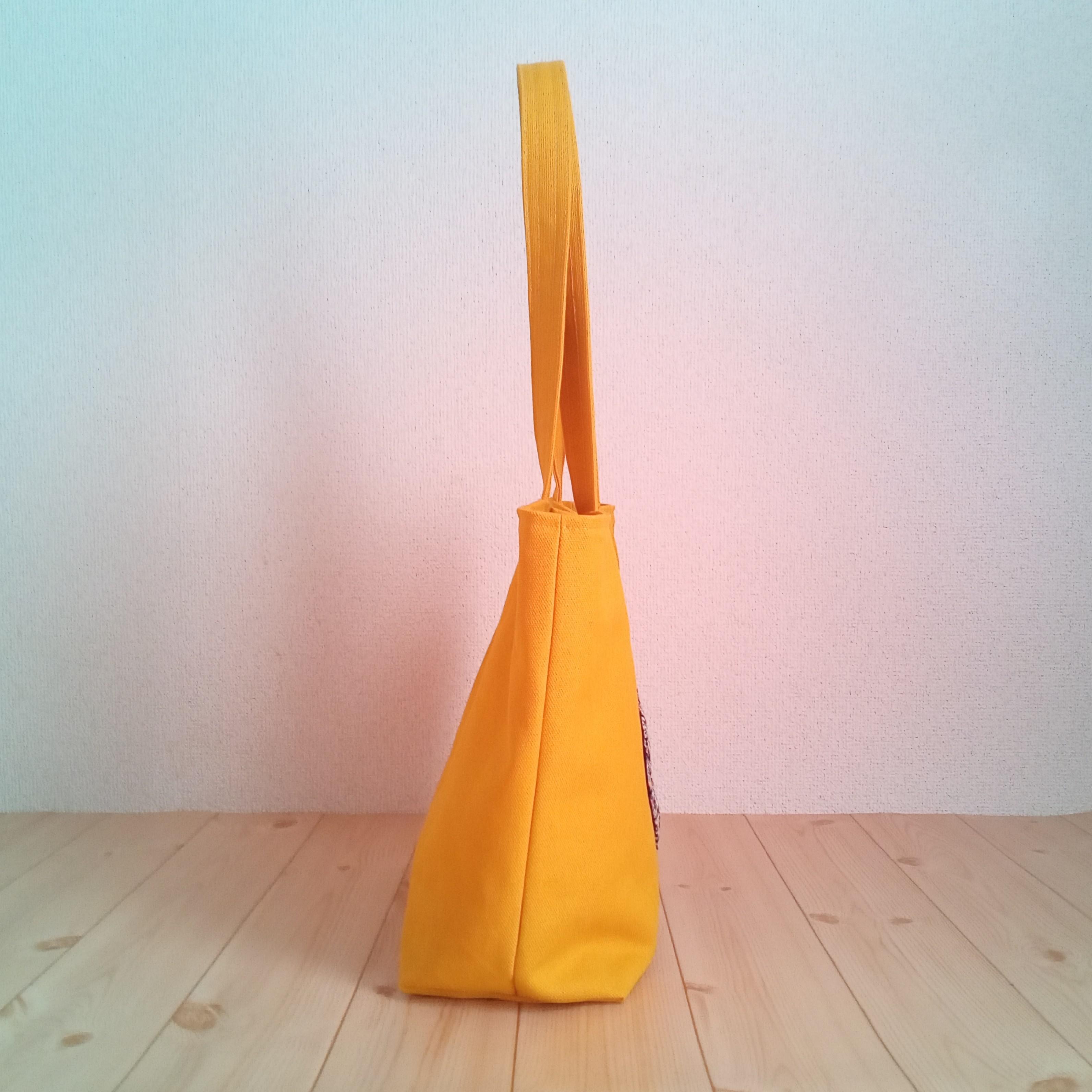 A4対応☆ファスナーポケット付き　ハートポケットのトートバッグ　ツイード　マスタードイエロー　　731