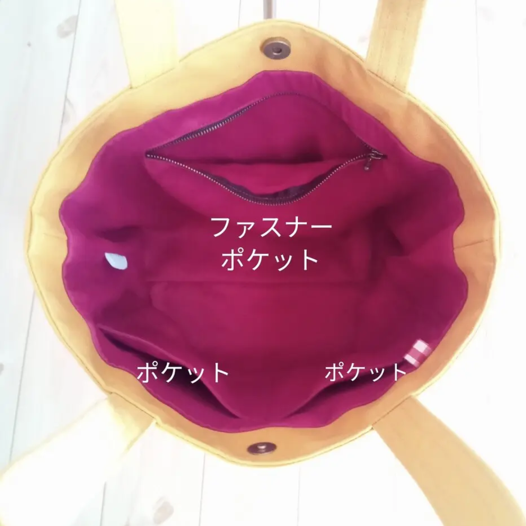 A4対応☆ファスナーポケット付き　ハートポケットのトートバッグ　ツイード　マスタードイエロー　　731