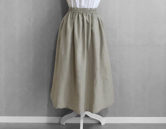 暖か起毛リネン(亜麻色)◇リネン100% ギャザースカート