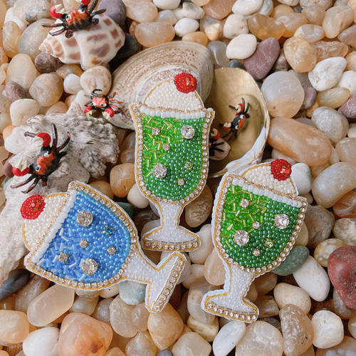 ビーズ刺繍ブローチ【クリームソーダ/レトログラス/ブルーハワイ