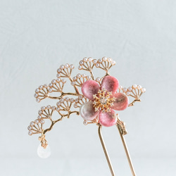 天然石ロードナイトの花と松枝のかんざし 簪　U字　2本挿し　松　ヘアアクセサリー　髪飾り 5枚目の画像