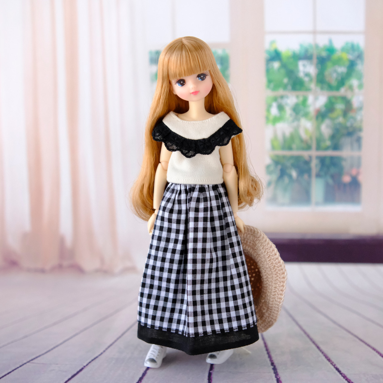 27 特別価格ギンガムチェックギャザーマキシスカートリカちゃんブライス