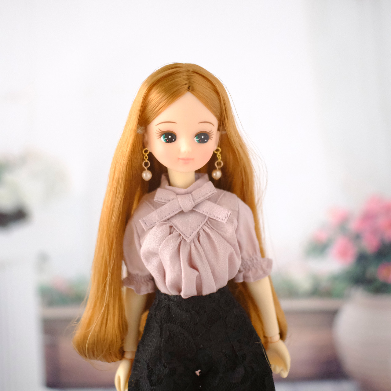 スクエア襟のたっぷりフリルマキシワンピースリカちゃんブライス