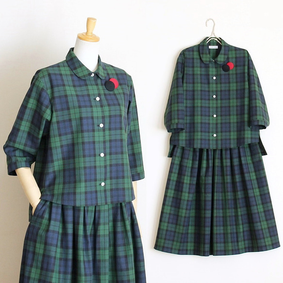 CharmingGirl ブラウス タータン チェック グリーン グリーン チェック柄 シャツ 半袖 トップス ブラウス ガーリー 総柄