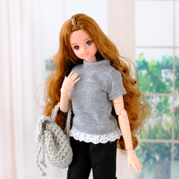 ジェニーちゃん服＊レースがかわいいTシャツ（グレー）＊momoko 