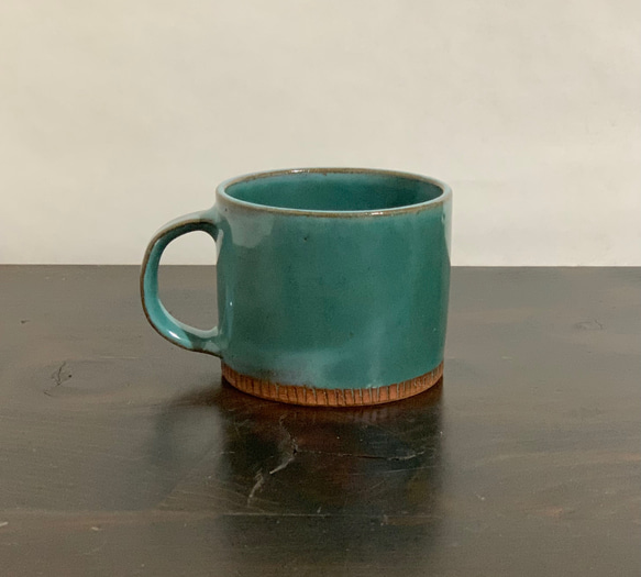 陶器　緑青のマグカップ 2枚目の画像
