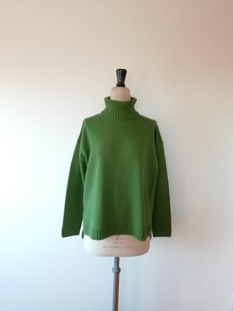 【再再再…販♡】軽くてふんわり暖かウール混タートルネックプルオーバー　リーフグリーン