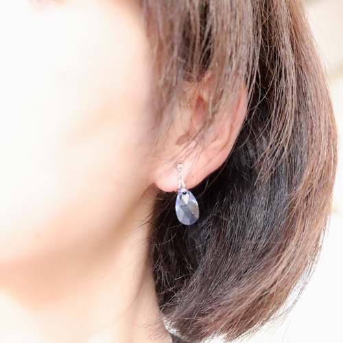 2way》青い涙*ピアス／イヤリング （貴和クリスタル、ブルー、青、花