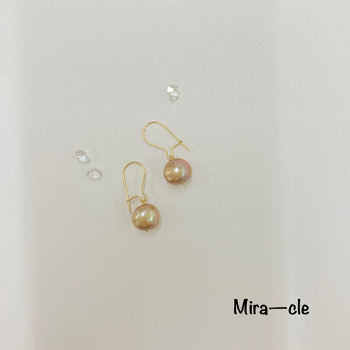 14kgf☆【染め淡水パール】フレンチフックピアス ～Mira-cle～ ピアス