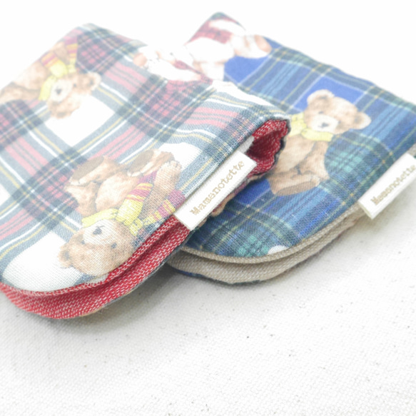 Teddy Bear Check テディベアチェック｜S・10×20cm｜Fuwamokoガーゼハンカチ 4枚目の画像