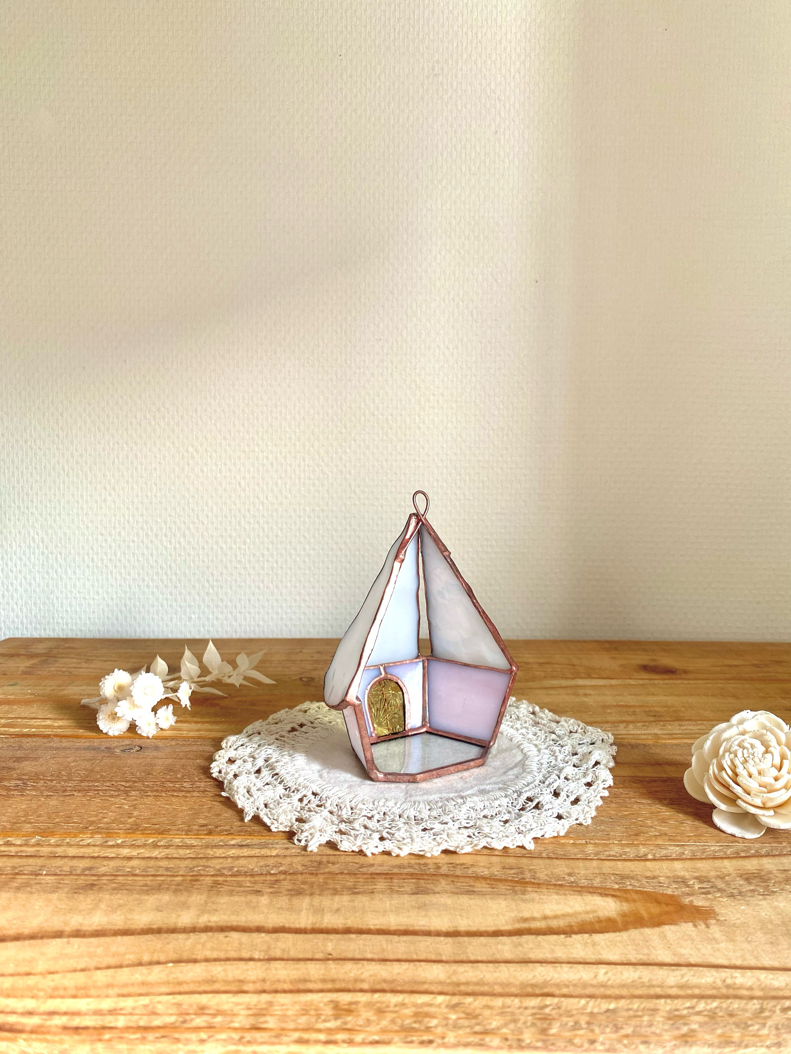 TVCM✩* 北欧の小さなおうち⑅  (ピンクホワイト)  キャンドルホルダー HP-73